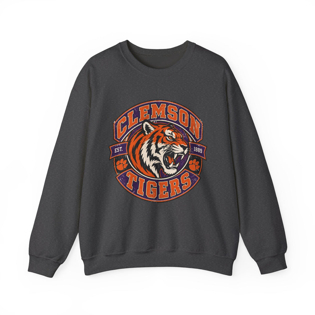 Clemson Tigers Tiger Logo Sweatshirt | Orange and Purple Crewneck
