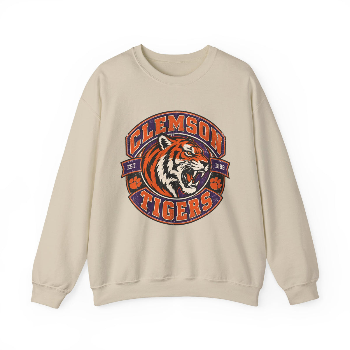 Clemson Tigers Tiger Logo Sweatshirt | Orange and Purple Crewneck