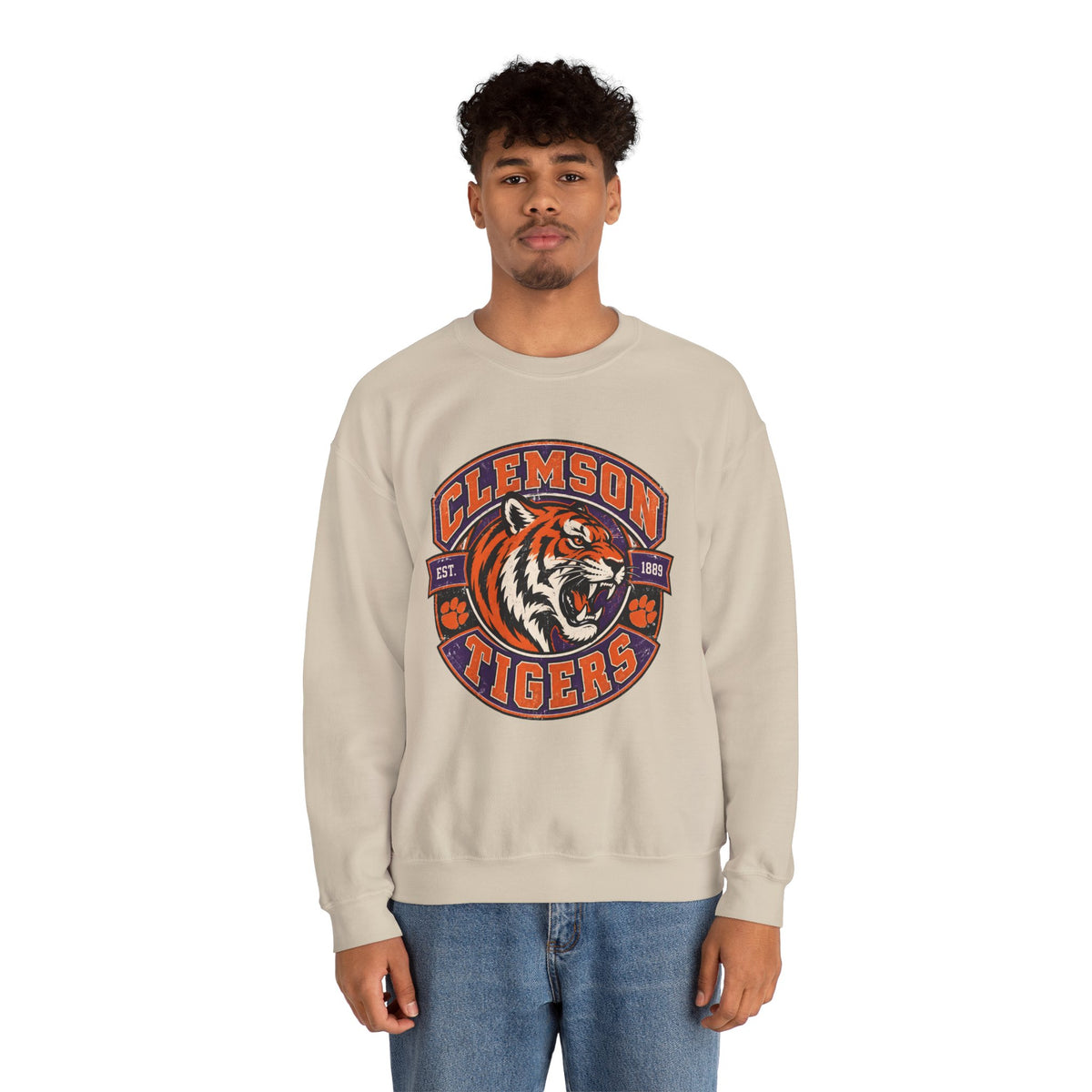 Clemson Tigers Tiger Logo Sweatshirt | Orange and Purple Crewneck