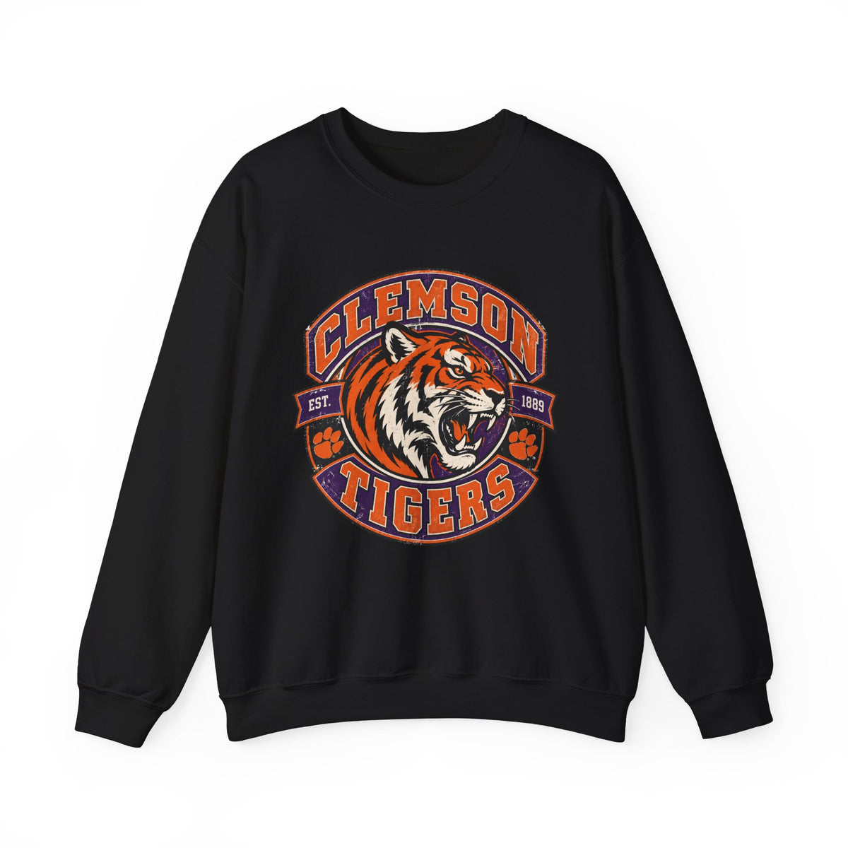 Clemson Tigers Tiger Logo Sweatshirt | Orange and Purple Crewneck