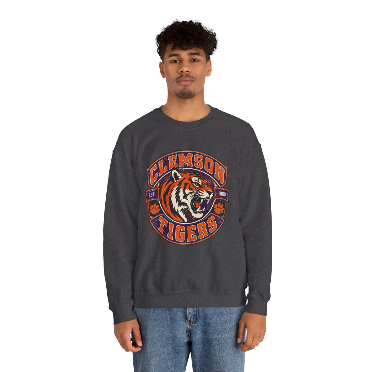Clemson Tigers Tiger Logo Sweatshirt | Orange and Purple Crewneck