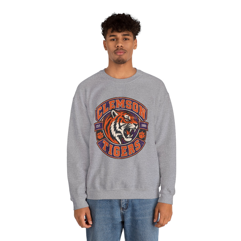 Clemson Tigers Tiger Logo Sweatshirt | Orange and Purple Crewneck