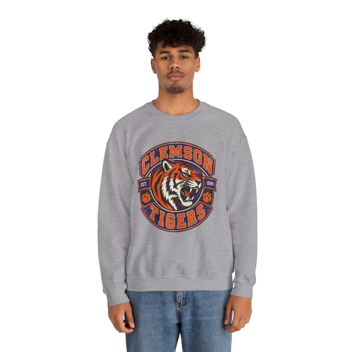 Clemson Tigers Tiger Logo Sweatshirt | Orange and Purple Crewneck