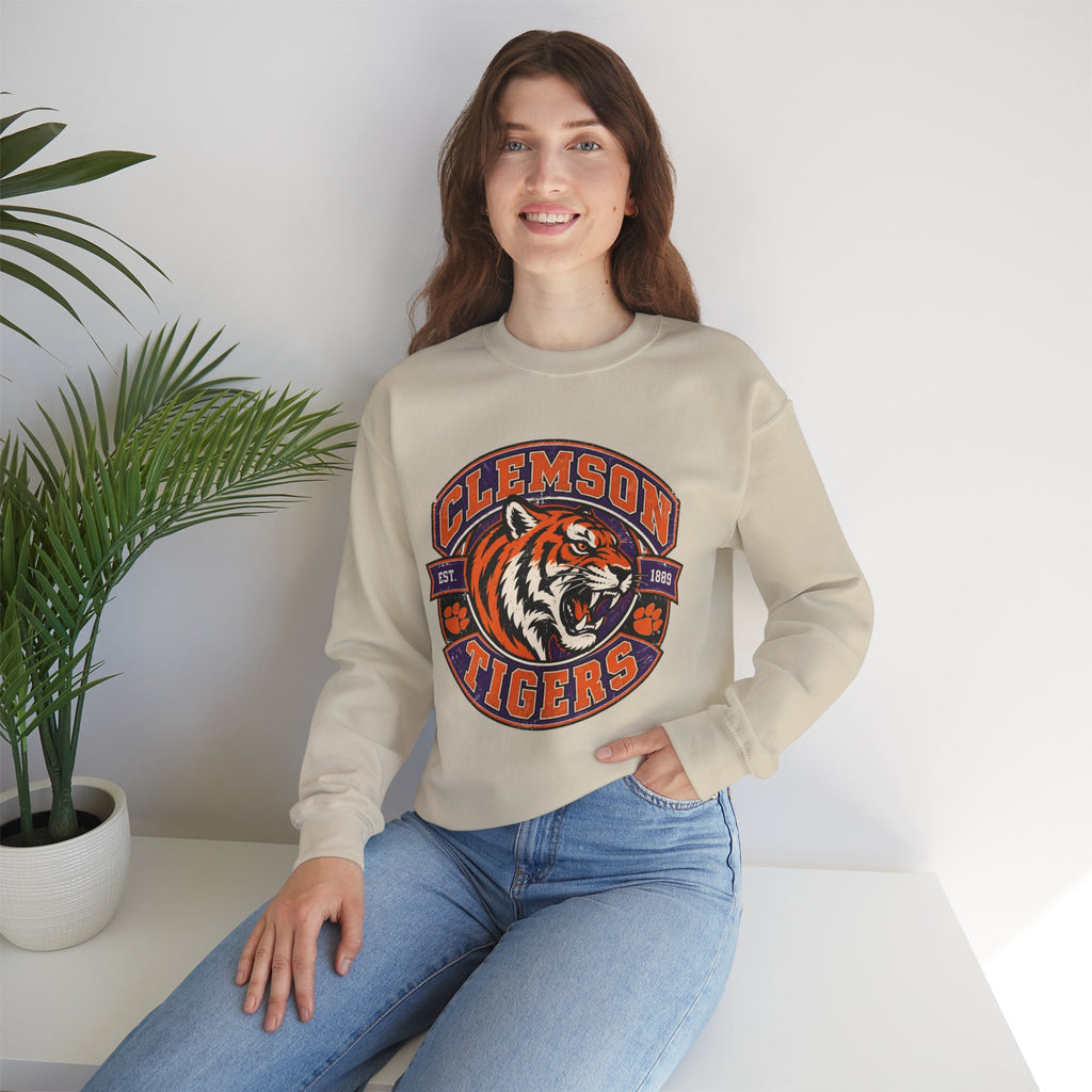 Clemson Tigers Tiger Logo Sweatshirt | Orange and Purple Crewneck