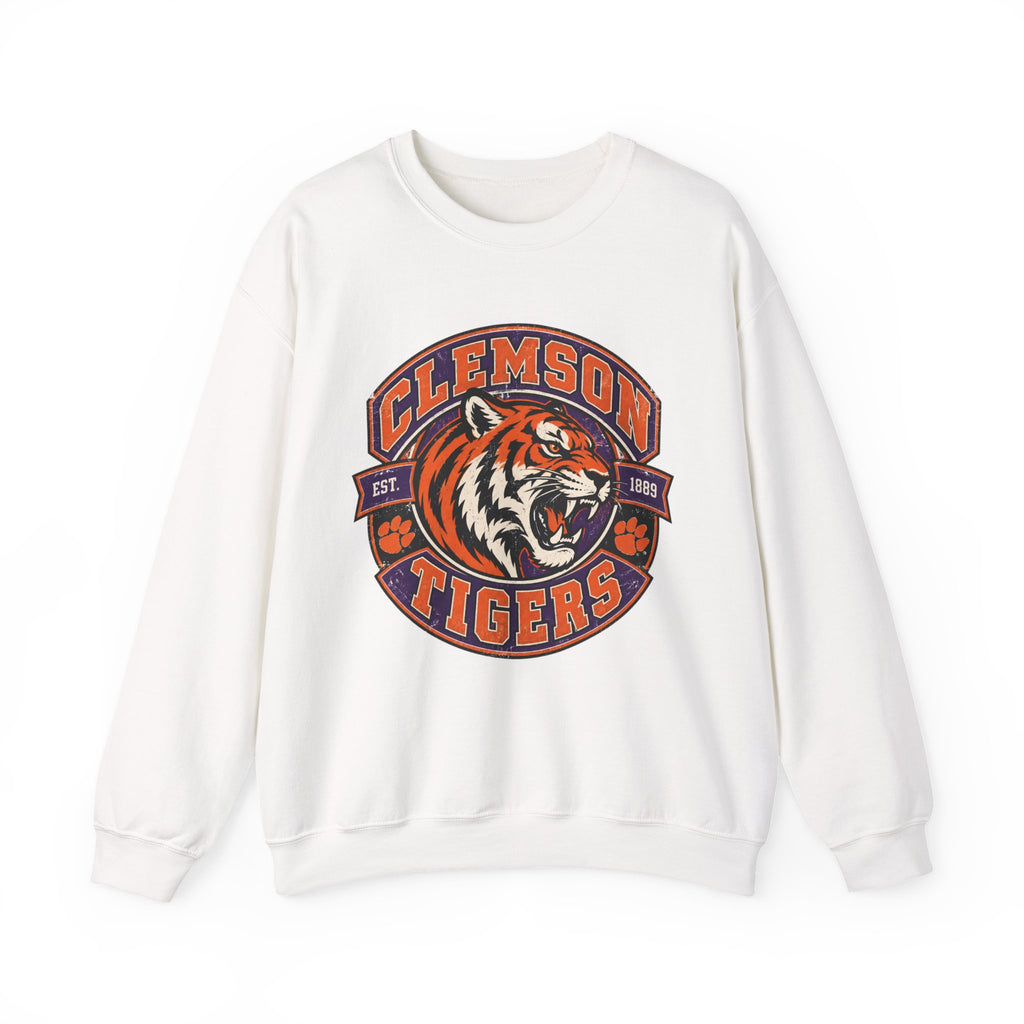 Clemson Tigers Tiger Logo Sweatshirt | Orange and Purple Crewneck