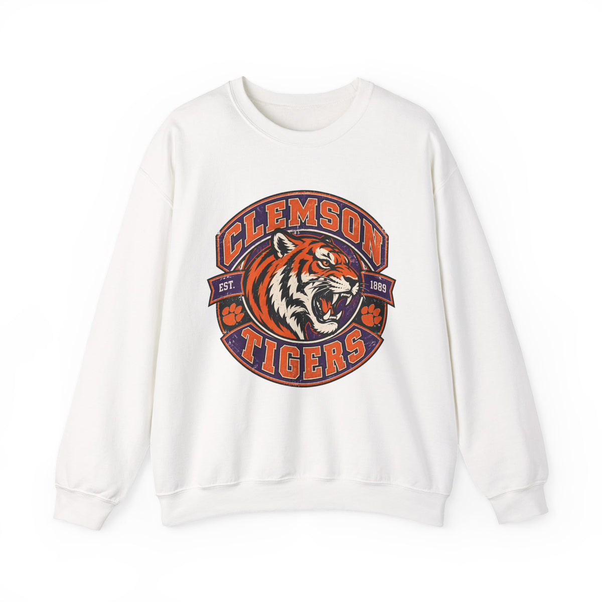 Clemson Tigers Tiger Logo Sweatshirt | Orange and Purple Crewneck
