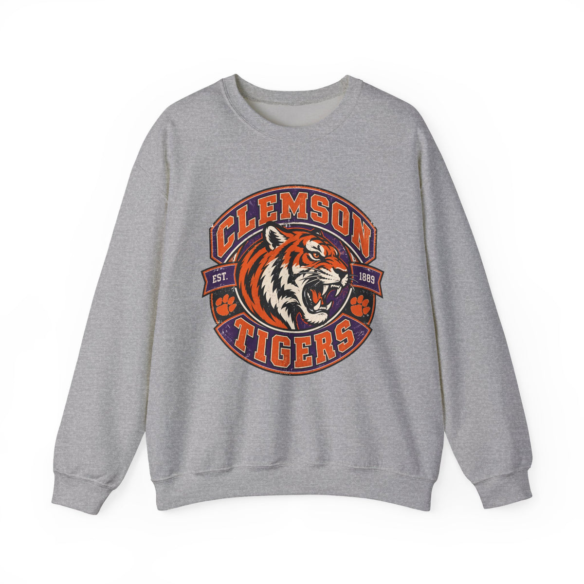 Clemson Tigers Tiger Logo Sweatshirt | Orange and Purple Crewneck