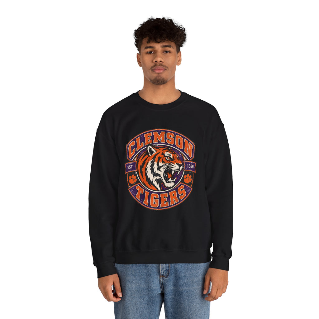 Clemson Tigers Tiger Logo Sweatshirt | Orange and Purple Crewneck