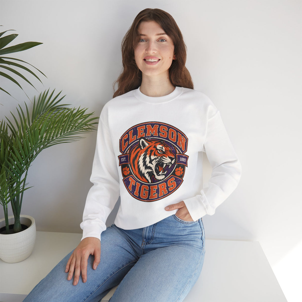 Clemson Tigers Tiger Logo Sweatshirt | Orange and Purple Crewneck