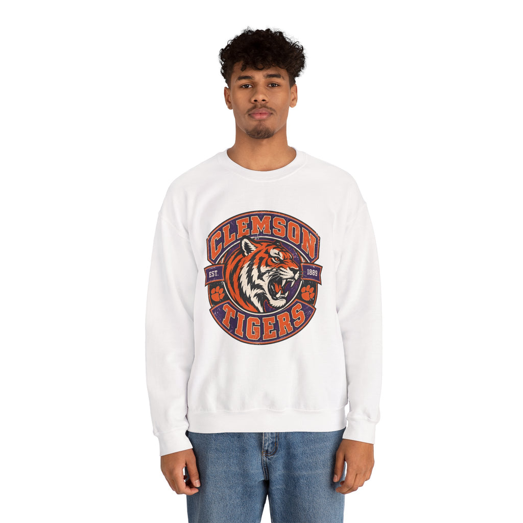 Clemson Tigers Tiger Logo Sweatshirt | Orange and Purple Crewneck